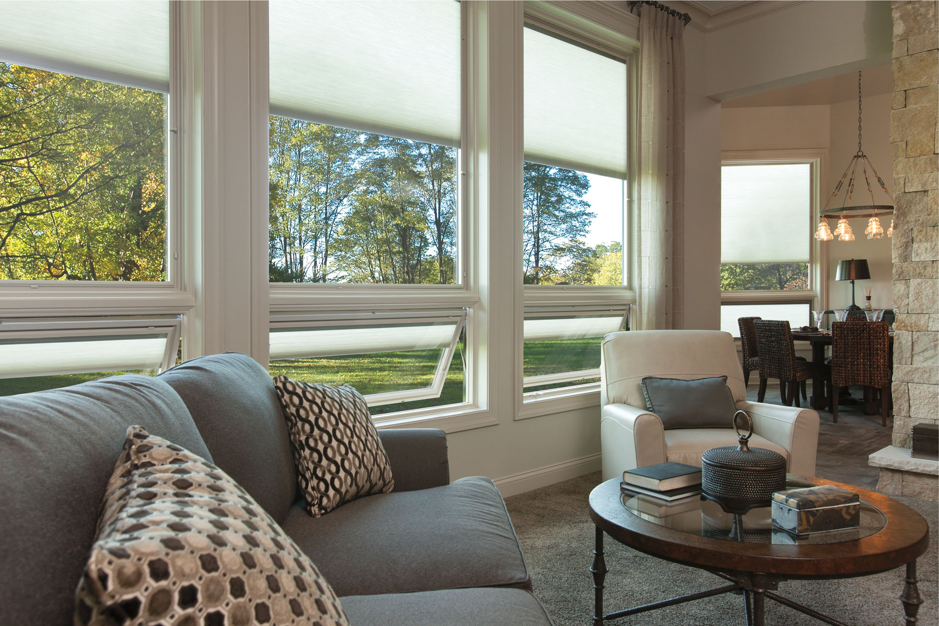 picture windows and awning windows in a sitting room